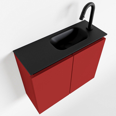 MONDIAZ TURE Toiletmeubel 60x23x50cm met 1 kraangaten 2 deuren fire mat Wastafel Eden rechts Solid Surface Zwart SW475387