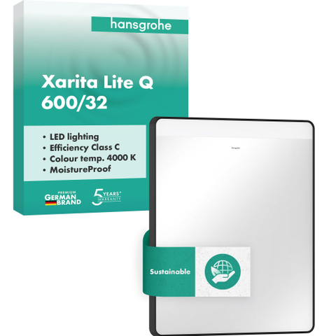 Hansgrohe Xarita Lite Q Spiegel - 60x70cm - led verlichting - Horizontaal - wandschakelaar - mat zwart SW1165010