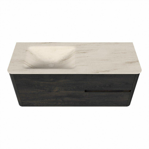 Mondiaz CIRO-DLUX Meuble de salle de bains - 120x45x50cm - Plan vasque Solid surface Meli - 1 lavabo à gauche - sans trous de robinetterie - 2 tiroirs - Shadow SW1532564