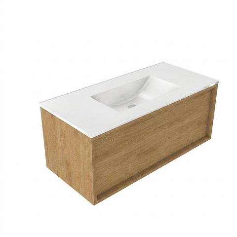 Saniclass Holz Frame Meuble de salle de bain - 100x45x40cm - lavabo en céramique blanc - 1 vasque - sans trous de robinet - 1 tiroirs - Chêne Natural SW1437751