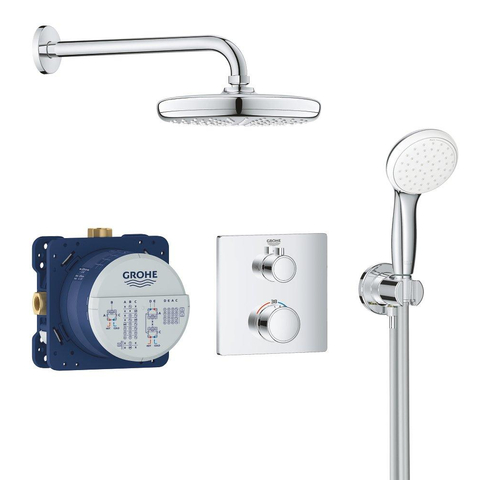 GROHE Grohtherm Perfect Set confort de douche à encastrer avec partie de finition pour robinet de douche thermostatique et douche de tête Tempesta 210 et douchette 1 Chrome SW236924