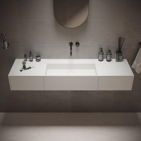 Ideavit SolidBliss Wastafel 140x40x20cm 0 kraangaten Solid surface mat wit SW450868