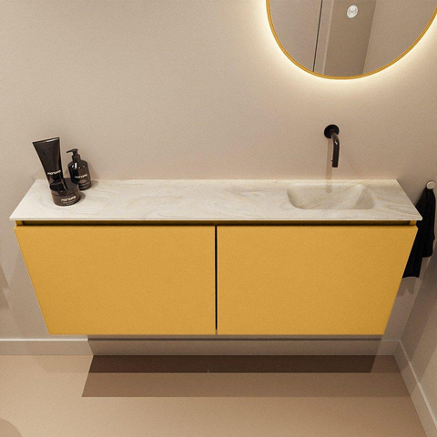 MONDIAZ TURE-DLUX meuble de toilettes 120 cm Ocher. EDEN lavabo Ostra position à droite. Sans trou de robinet. SW1104931