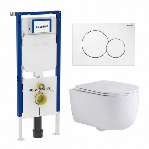 QeramiQ Dely Swirl Toiletset - 36.5x53cm - Geberit UP720 Duofix Sigma inbouwreservoir - slim zitting - bedieningsplaat Sigma wit - ronde knoppen - glans wit SW1413979