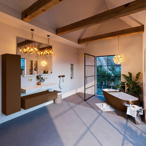Mondiaz ALAN-DLUX Ensemble de meuble - 130cm - meuble Rust mat - 1 tiroir - Lavabo Cloud Frappe suspendu - vasque Gauche et droite - 0 trous de robinet SW805447