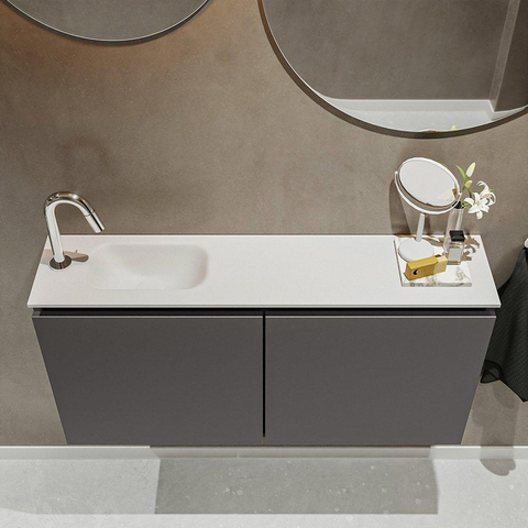 MONDIAZ TURE Toiletmeubel 100x23x50cm met 1 kraangaten 2 deuren dark grey mat Wastafel Eden links Solid Surface Wit SW474937