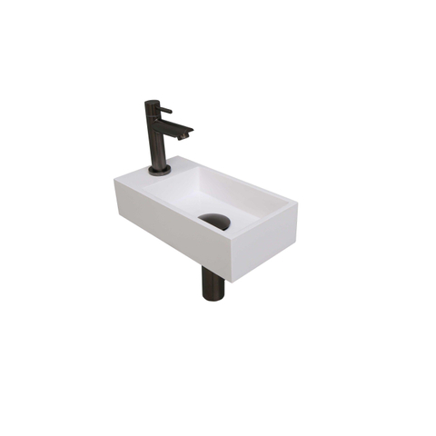 Ink Versus pack lave-mains – 36 x 18 x 9 cm – polystone blanc brillant – perçage à gauche – robinet gunmetal SW439465