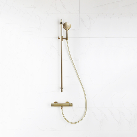 Fortifura Calvi douchekraan - met glijstangset - met ronde handdouche - gladde doucheslang - PVD - geborsteld messing (goud) SW811948