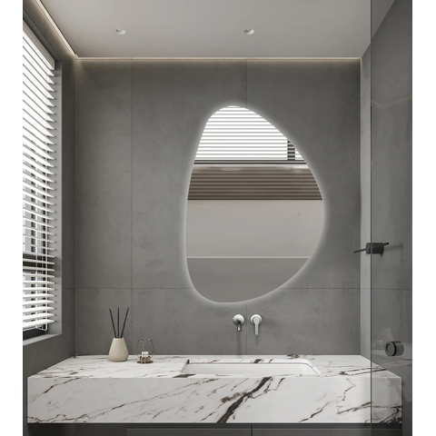Saniclass Organic Sim miroir – forme organique – 120 x 80 cm – LED indirecte tout autour – chauffage de miroir SW1225232