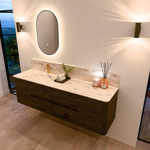 Mondiaz CIRO-DLUX Meuble de salle de bains - 170x45x50cm - Plan vasque solid surface Nata - 1 lavabo à gauche - 1 trou de robinet - 4 tiroirs - Shadow SW1532682