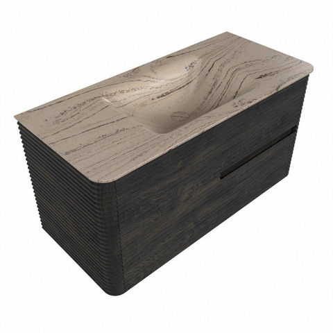 Mondiaz CIRO-DLUX Ensemble de meubles de salle de bains - 100x45x50cm - Plan vasque solid surface Arena - 1 bassin central - 1 trou de robinetterie - 2 tiroirs - Shadow SW1532334
