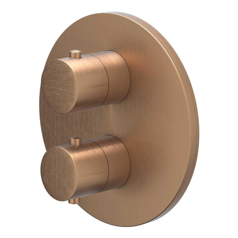 IVY Bond Ensemble de douche de tête - encastré - inverseur d'arrêt 2 voies - bras de douche mural 40 cm - douche de tête slim ronde 20 cm - barre de douche avec sortie - flexible de douche 150 cm - douchette satin spray - cuivre brossé mat PVD SW1032724