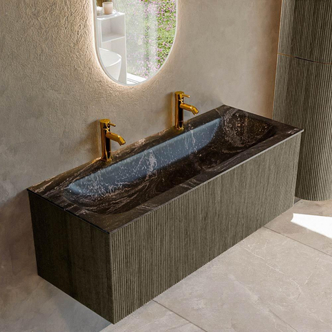 Mondiaz KURVE-DLUX Ensemble meuble de salle de bains - 120x46x40cm - 1 tiroir - vasque solid surface - centre - 2 trous de robinet - Shadow SW1414671