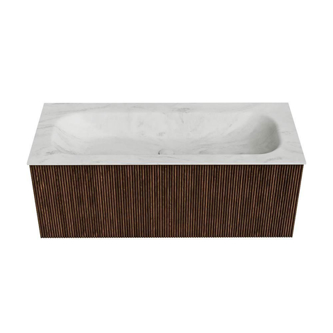 MONDIAZ KURVE-DLUX Meuble de salle de bains 110cm couleur Walnut avec 1 tiroir. Lavabo BIG MEDIUM central sans trou de robinet couleur Opalo. SW1137640