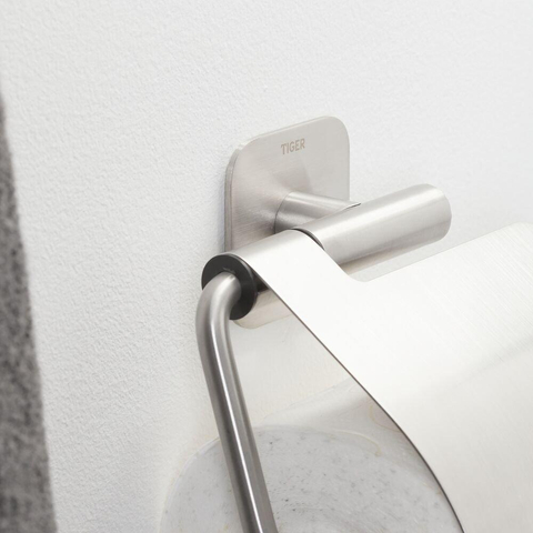 Tiger Colar Toiletrolhouder - met klep - zelfklevend - geborsteld RVS SW106812