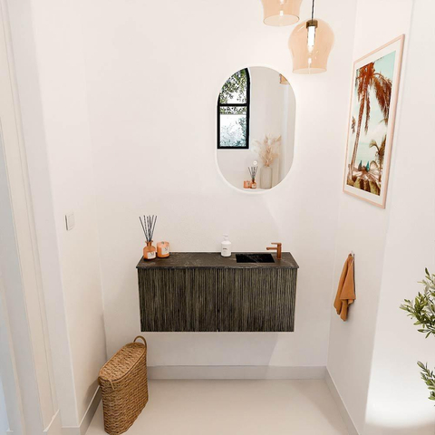 Mondiaz JOYA-DLUX 90cm meuble de salle de bains - couleur Shadow - Vasque FAYE position Droite 1 trou de robinet couleur Lava. SW1422848