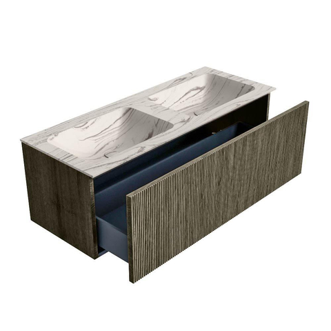 MONDIAZ KURVE-DLUX 120cm badmeubel kleur Shadow met 1 lade en 0 deuren. Wastafel LEAF Dubbel zonder kraangat Nata. SW1432328