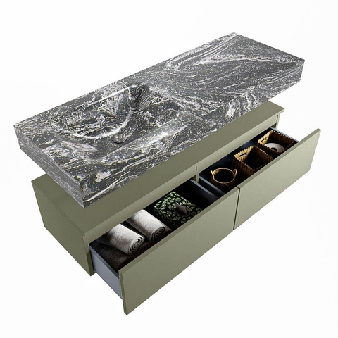 MONDIAZ ALAN - DLUX Badkamermeubelset - 130cm - onderkast - Army - 2 lades - vrijhangende wastafel - wasbak links - 0 kraangaten - Lava SW808728