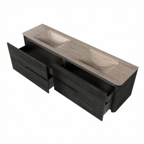 Mondiaz CIRO-DLUX Meuble de salle de bains - 180x45x50cm - Plan vasque solid surface Saba - 2 vasques double - 2 trous de robinetterie - 4 tiroirs - Shadow SW1532734