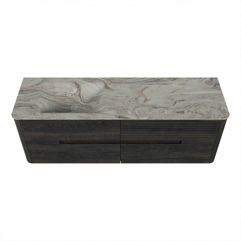 Mondiaz CIRO-DLUX Ensemble de meubles de salle de bains - 150x45x50cm - Vasque en solid surface Glace - 1 lavabo à gauche - 1 trou de robinet - 4 tiroirs - Shadow SW1532229