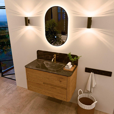 Mondiaz CIRO-DLUX Badkamermeubelset - 90x45x50cm - Solid surface wastafel Lava - 1 wasbak Midden - 1 kraangat - 2 lades - Oak SW1531094