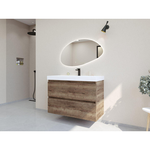 H&R Badmeubelen Infinity XXL 3D Badkamermeubelset - 100 cm - 1 keramische wasbak just wit - 1 kraangat - 2 lades - charleston SW863498