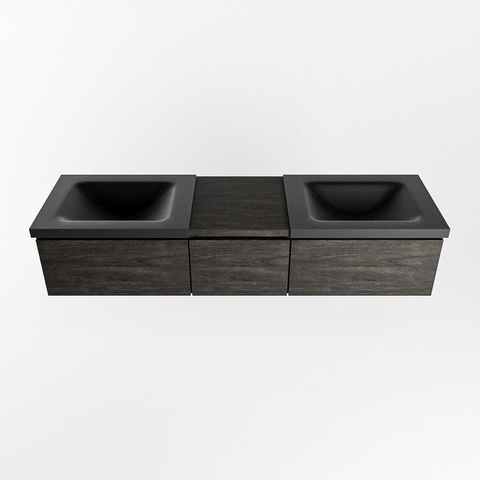 MONDIAZ BUKLA meuble de salle de bain 160 cm avec module 40 couleur Marron Foncé avec 3 tiroirs. Lavabo CLOUD double 2 trous de robinet couleur Urban. SW1382165