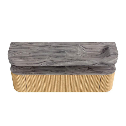 MONDIAZ THOR-DLUX 170cm badmeubel ronding links + rechts kleur Oak met 1 lade en 2 deuren. Vrijhangende wastafel CLOUD Rechts zonder kraangat kleur Sombra. SW1465857