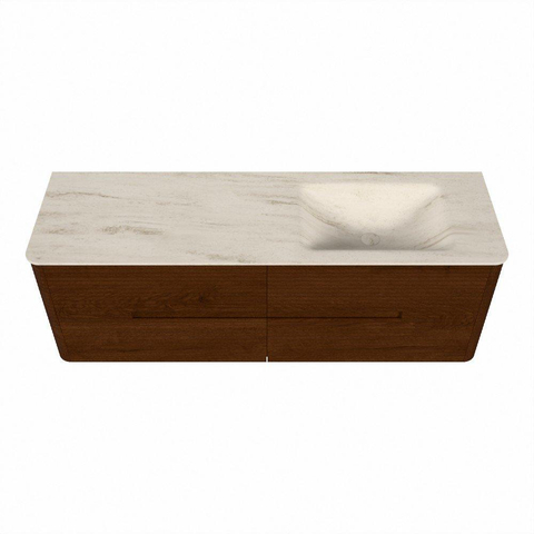 Mondiaz CIRO-DLUX Badkamermeubelset - 150x45x50cm - Solid surface wastafel Meli - 1 wasbak Rechts - 1 kraangat - 4 lades - Ruby SW1531785