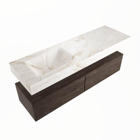Mondiaz ALAN-DLUX Ensemble meuble de salle de bain - 70x46cm - 2 tiroirs - lavabo suspendu - 1 trou de robinet - 2 à gauche - brun foncé (chêne foncé) SW1413197
