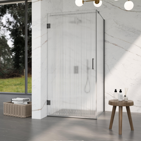 Fortifura Galeria Cabine de douche - 80x140x200cm - charnières - poignée de porte - barre de stabilisation - verre clair nervuré - verre de sécurité - Gunmetal brossé (Anthracite) SW1222402