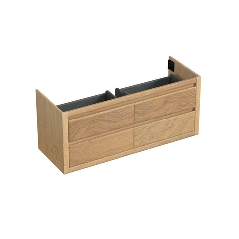 Forzalaqua Gela 2.0 meuble sous-lavabo 140x51x60cm avec 4 tiroirs sans poignées à fermeture douce Chêne massif Smoke SW492306