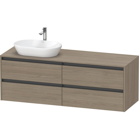 Duravit Ketho.2 Wastafelonderbouwkast - inclusief consoleplaat - met 4 laden - voor waskom links - 160x55x56.8cm - met handgrepen antraciet - eiken terra mat SW773025