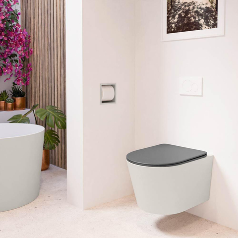 Mondiaz LAVIE WC suspendu – sans bride – 36 x 53 cm – avec abattant softclose – Linen (blanc cassé), abattant Dark grey (gris) SW1208603