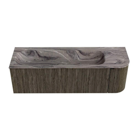 MONDIAZ KURVE-DLUX meuble de salle de bains 145cm arrondi à droite couleur Shadow avec 1 tiroir et 1 porte. Lavabo BIG LARGE à gauche 1 trou de robinet Sombra. SW1433782
