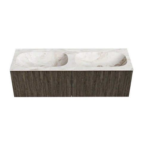 Mondiaz KURVE-DLUX Ensemble de meuble de salle de bains - 140x46x40cm - 2 tiroirs - vasque solid surface - double - sans trou de robinet - Shadow SW1414391