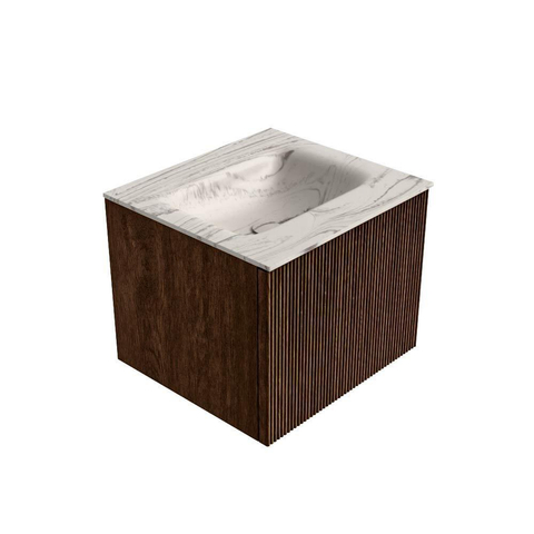 MONDIAZ KURVE-DLUX Meuble de salle de bains 50 cm couleur Walnut avec 1 tiroir et 0 porte. Lavabo GRUNNE Central 1 trou de robinet Nata. SW1432165