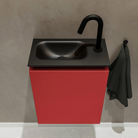 MONDIAZ TURE Fonteinset - 40x23x50cm - 1 kraangat - 1 deur - fire mat - Wasbak links - Solid Surface Zwart SW475378