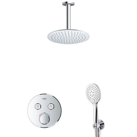 Grohe - Adema Rise regendoucheset – Ø20 cm hoofddouche – 20 cm plafondbuis – ronde handdouche – vaste douchehouder – chroom SW811908