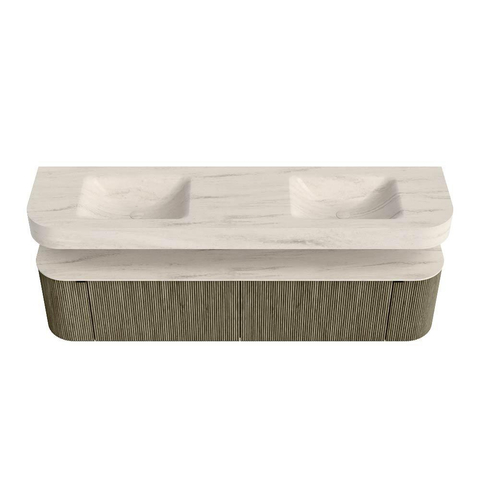 MONDIAZ THOR-DLUX 190cm meuble de salle de bains arrondi gauche + droite couleur Shadow avec 2 tiroirs et 2 portes. Vasque suspendue CLOUD Double 2 trous de robinet couleur Meli. SW1466746