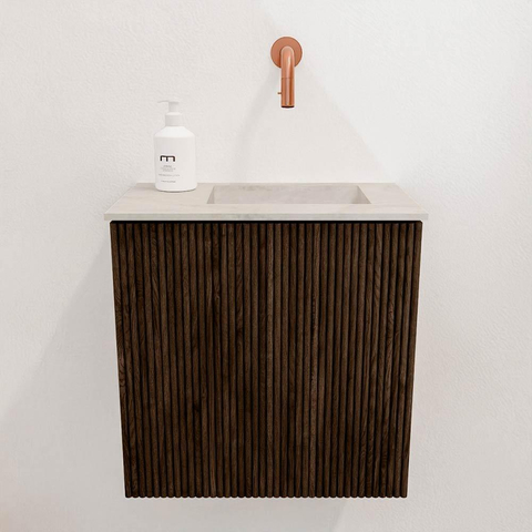 Mondiaz JOYA-DLUX Meuble de toilette 40cm - couleur Walnut - Vasque FAYE position Droite Sans trou de robinet couleur Ostra SW1422573