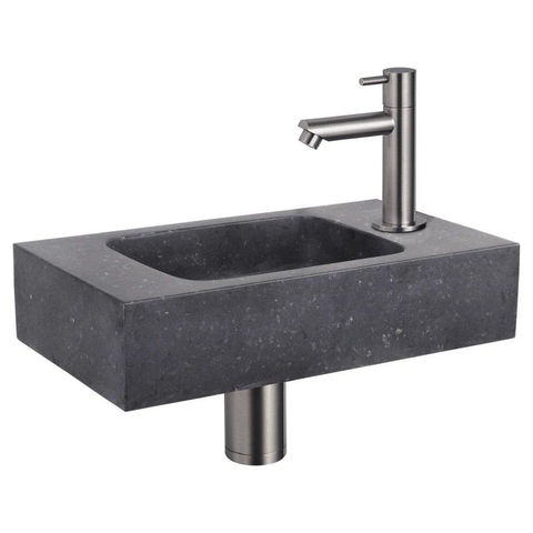 Fortifura Fuente kit lave-mains - 40x22x9cm - trou robinet droite - avec robinet inox - noir SW1111552
