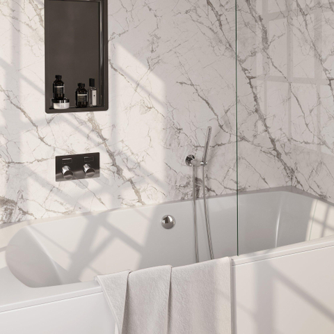 BRAUER Chrome Carving mitigeur de bain encastré thermostatique - boutons-poussoirs SET 03 - combinaison de remplissage de bain - douchette à main barre - flexible de douche - coude de raccordement mural - chromé SW925499
