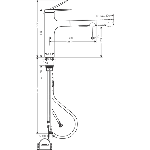 Hansgrohe Zesis m33 1 greeps keukenkraan - 640 uittrekbare. vuistdouche - 2jet - sbox lite - mat zwart SW971424