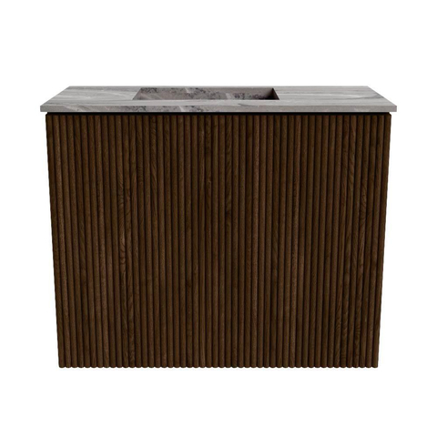 Mondiaz JOYA-DLUX 50cm toiletmeubel - kleur Walnut - Wastafel FAYE positie Links Zonder kraangat kleur Sombra. SW1424708