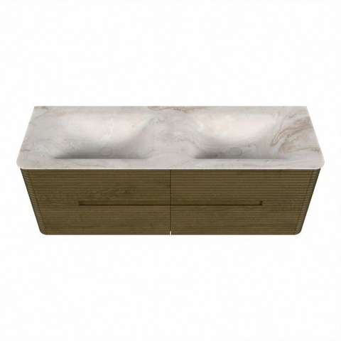 Mondiaz CIRO-DLUX Badkamermeubelset - 140x45x50cm - Solid surface wastafel Frappe - 2 wasbak Dubbel - 2 kraangaten - 4 lades - Dusk SW1532849