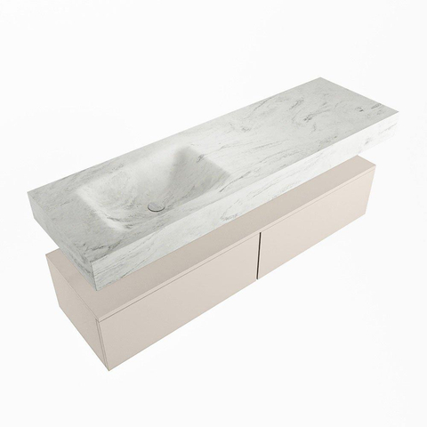 Mondiaz ALAN-DLUX Ensemble de meuble - 150cm - meuble Linen mat - 2 tiroirs - Lavabo Cloud Opalo suspendu - vasque Gauche - 1 trou de robinet SW806882