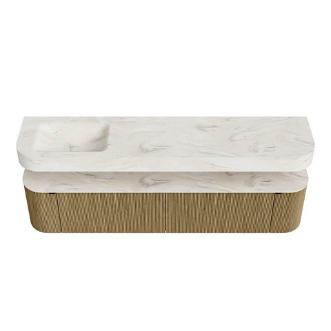 MONDIAZ THOR-DLUX Meuble de salle de bains - 200cm - arrondi gauche + droite - couleur Dusk - 2 tiroirs - 2 portes - Vasque suspendue CLOUD Gauche sans trou de robinet - couleur Ostra SW1466868