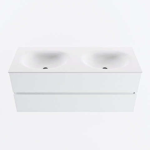 MONDIAZ VICA meuble sous lavabo 120cm Talc 2 tiroirs. Lavabo MOON double sans trou de robinet, couleur Talc. SW1381924