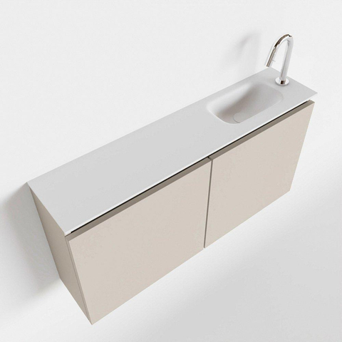 MONDIAZ TURE Toiletmeubel 100x23x50cm met 1 kraangaten 2 deuren linen mat Wastafel Eden rechts Solid Surface Wit SW475107